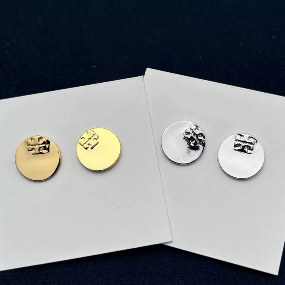 Tory Burch Gold Plated Copper Double Button Stud Earrings Retro Geometric Round